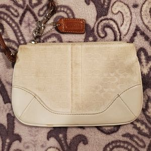 Coach Wristlet White Canvas with Brown Leather